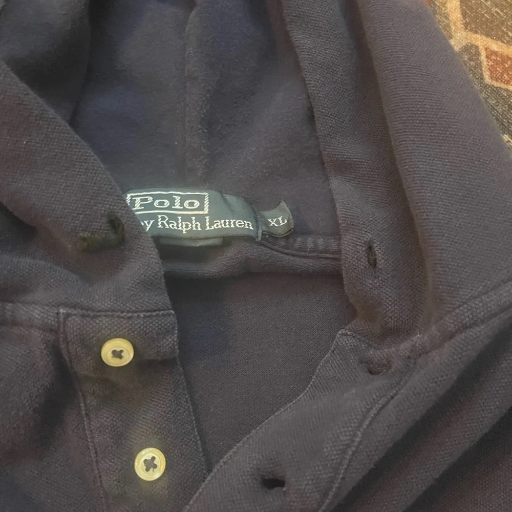 Vintage Polo by Ralph Lauren Dark Blue Hoodie with Yellow Logo